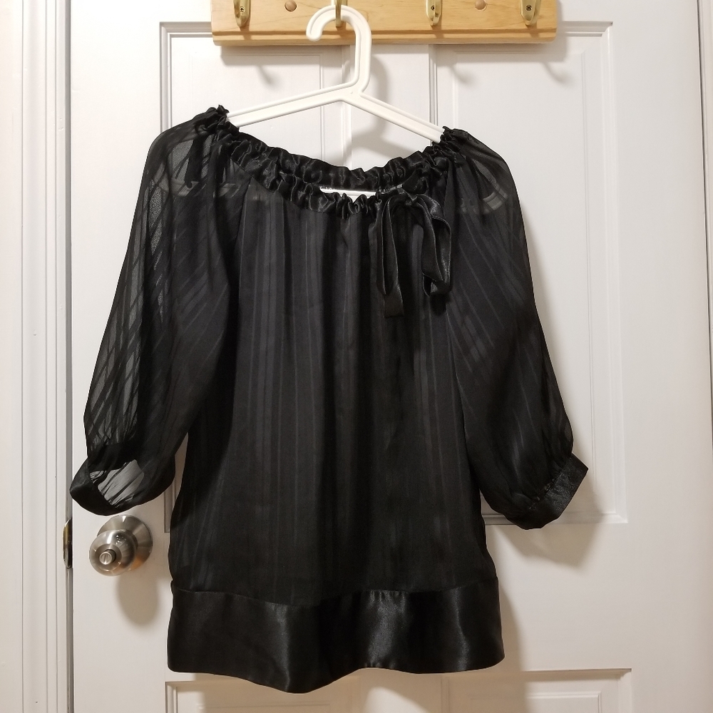 ♠ Cute Frilled Summer Sheer Black Women's Top